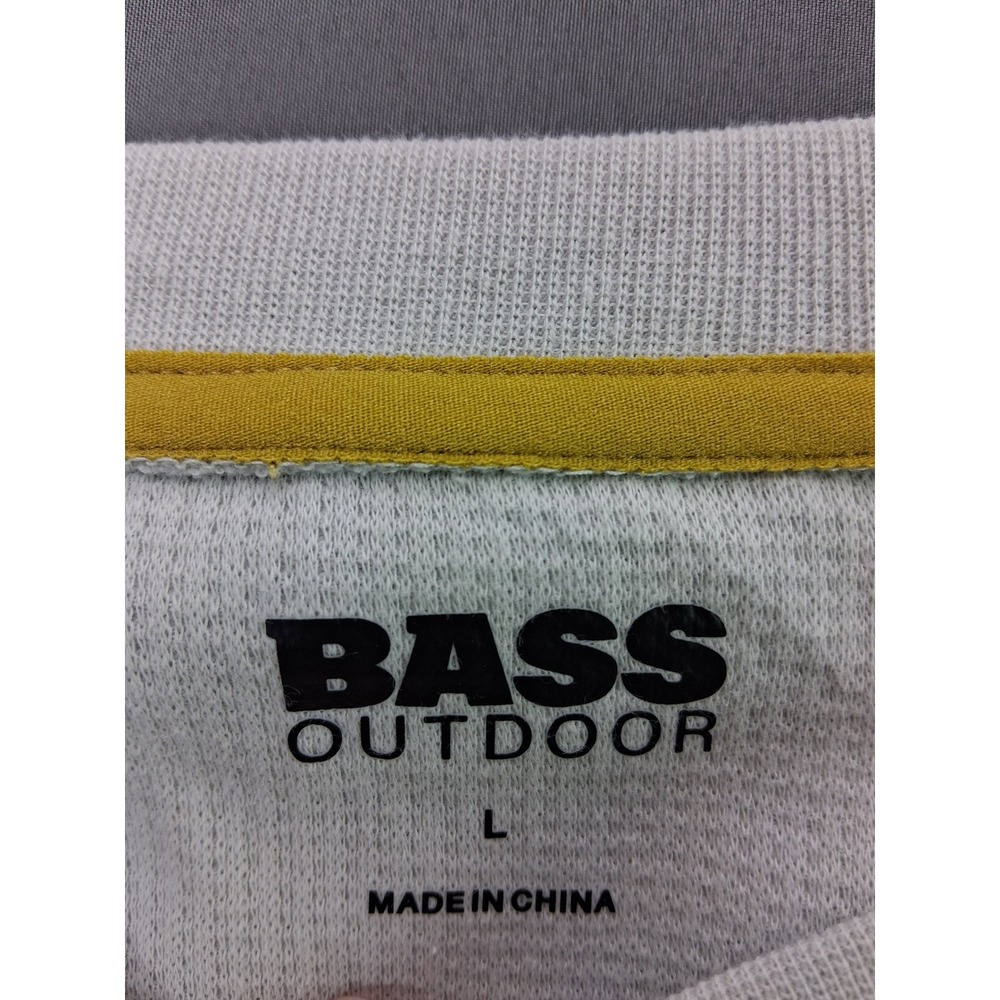 Bass Outdoor Henley Shirt Waffle Knit Thermal Large Grey Sleeve Pocket Hiking L - Picture 2 of 8
